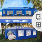 ZNTS 10'x30' Outdoor Party Tent with 8 Removable Sidewalls, Waterproof Canopy Patio Wedding Gazebo, Blue 03964821