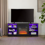 TV Stand Electric Fireplace TV Stand Glass Shelves, 3D Fireplace TV Stand LED Lights Wood W2275P149867
