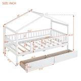 Twin Size Wooden House Bed with Two Drawers, White WF302181AAK