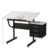 White adjustable drafting drawing table with stool and 3 drawers 26112704