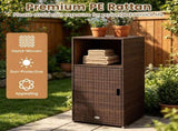Brown Wicker Garden Storage Cabinet, Dual Open & Closed Design Outdoor Tool Cushion Storage Cabinet 81143358