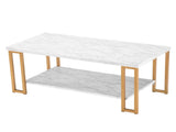 (106 x 50 x 48cm) Simple Double-layer Golden Iron Pipe Marble PVC Coffee Table Rectangular 28906257
