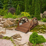 3.3ft Wooden Garden Bridge Arc Footbridge with Half-Wheel Style Railings & Solid Fir Construction, W465P221160