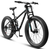 ZNTS A26309 26 inch Mountain Bike,Full-Suspension 21 Speeds Drivetrain with Disc-Brake MTB Bicycle, 26*4" W1856P153474