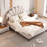 ZNTS Full Size Upholstered Platform Bed with Flower Pattern Velvet Headboard, Beige WF305290AAA