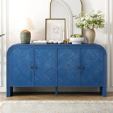 U_Style Luxury Multi-Functional MDF Sideboard woven Wood Slat Doors, Tiered Stepped Design & N711P269061V