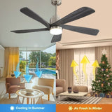 52 Inch Modern Ceiling Fan With Dimmable LED Light 5 Solid Wood Blades Smart Remote Control W934P264729