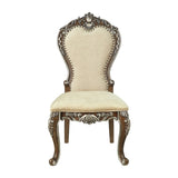 Beige and Antique Oak Side Chair with Nailhead Trim B062P215501