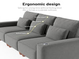 Dark Gray Chenille Deep Seat 3-Seater Sofa with Brushed Stainless Steel Cup Holders and 3 Decorative 15727066