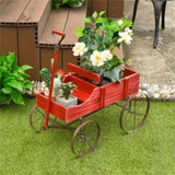 Wooden plant frame with wheels, red planting pot 33342235