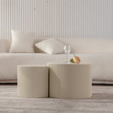 Round Coffee Table Handcrafted Relief Sturdy Pedestal Wooden Olive-Shaped Tea Table for Living Room W3081P255150