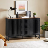 3 Drawer and 4 Shelves Dresser with Slatted Grille Striped Drawer and doors, Modern Style Dresser, W578P193314