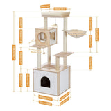 ZNTS 56.7" Cat Tree with Litter Box , for Indoor Cats with Storage Cabinet and Cozy Cat Condo, Sisal 05599943