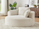 Compressible Corduroy Round Chair with Cushioned Backrest - Modern Comfort Seating for Living W2339P323625