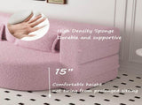 Modern Floor Sofa with 2 Pillows,Convertible Sherpa Fleece Fabric Foam-Filled Sleeper Sofa Bed,15" 78597283