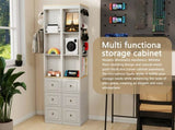 73" Tall Slim Storage Cabinet, 3-Tier Media Storage Cabinet with 3 Drawers and 2 Hooks, Bookcase W1120P327084