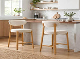 Counter Height Bar Stools Set of 2, 25.8 Inch Seat Height, White Cotton-Linen Upholstery, 3 Inch W2920P532241