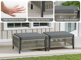 Outdoor PE Wicker Ottomans Set of 2, Patio Rattan Footrests with Gray Cushion for Backyard or Deck T3773P419406