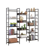ZNTS Triple Wide 5-shelf Bookshelves Industrial Retro Wooden Style Home and Office Large Open W1668102870