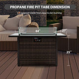 Outdoor Fire Pit 50,000 BTU Propane Gas Fire Table with Lid Fireplace with Glass Wind Guard Wicker 25297712