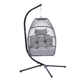 ZNTS Outdoor Patio Wicker Folding Hanging Chair,Rattan Swing Hammock Egg Chair With Cushion And Pillow W41940789