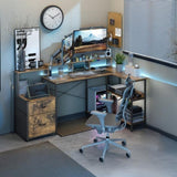 L Shaped Gaming Desk with File Drawer, 73" Reversible L Shaped Computer Desk with Power Outlet & LED 35045150