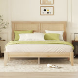 Queen Size Rubber Wooden, Solid Wooden Bed with Rattan Headboard, Enhanced by Support Feet,Oak White W504P184305