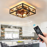 ZNTS Farmhouse Rustic Ceiling Fan and Remote Control,Square Caged Industrial Ceiling Fixture with 6 W1340103798