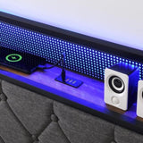 King Bed Frame Storage Headboard, Charging Station and LED Lights, Upholstered Platform Bed 18121287