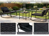 3-Piece Outdoor Wicker Rocking Chair Set, Patio Conversation Furniture with Tempered Glass Side 11188806