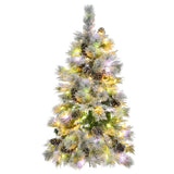 4FT Pre-Lit Spruce Snow Flocked Christmas Tree with Pine Cones, Artificial Xmas Tree with 170 Branch N704P198466A