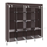 ZNTS 67" Clothes Closet Portable Wardrobe Clothes Storage Rack 12 Shelves 4 Side Pockets Dark Brown 71588089