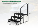 Heavy Duty 3-Step RV Step Stool with Adjustable Handrail 660LBS Capacity Metal Stairs 85763373