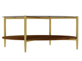 Luxurious Round Coffee Table with-Tinted Tempered Glass Top Walnut Wood Storage Shelf, Sturdy W1935P457159