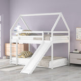 ZNTS Twin Size Bunk House Bed with Slide and Ladder,White WF285894AAK