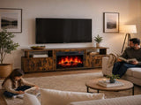 Rotted Wood Finish Embossed Fireplace TV Stand, 179*35*57.5cm, Particle Board, 4 Doors & 2 Shelves, 51173242