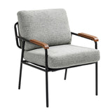 Modern Accent Chair with Natural Wood Armrests Black Metal Frame, Light Gray Upholstered Seat W2215P248473