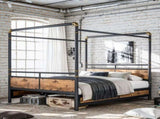 Queen Size Metal Canopy Bed, Upgraded Round-Pipe Metal Bed Frame, Industrial Modern Design, Black W5316P512581