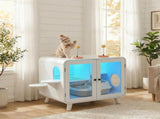 Cat Hidden Litter Box Enclosure with RGB LED Light, Cat House with Stairs and Cat Pom-pom Toys for N704P419240K