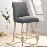 ZNTS Set of 2 Upholstered Dark Gray Fabric Counter Height Chairs in Ivory Finish B016P156829