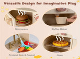 Kids Wooden Play Kitchen with Realistic Lights & Sounds, Pretend Ice Maker & Accessories for 41770514