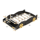 ZNTS Full Size Race Car-Shaped Platform Bed with Wheels and Storage, Black+Yellow WF305760AAB