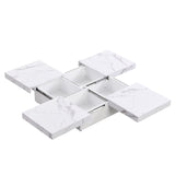 Square Marble Veneer Coffee Table Sliding Top with Storage in White 39.4'' WF322094AAK