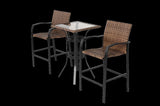 ZNTS 3 Pieces Outdoor Bar Stools Set,Rattan Bar Chairs,with glass table top, Wicker Bar Stools for W640P256895