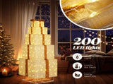 6FT Lighted Gift Box Tower, Pre-lit Pull Up Present Boxes with 200 LED Warm White Lights and Ropes 47421161