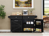 Black Mobile Kitchen Island Cart with Drop-Leaf Design, Lockable Universal Wheels & Trash Storage 95919953