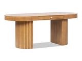 Jesse 55.5" Single Drawer Fluted Oval Console Desk, Honey Brown Rubberwood B2719P277875