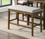 ZNTS Wooden Frame Counter Height Bench Light Oak Finish Mindy Veneer Gray Textured Fabric Upholstery B01146345