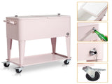 80QT Pink Patio Rolling Cooler Cart, Outdoor Insulated Ice Chest with Lockable 85524372