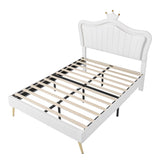 ZNTS Full Size Upholstered Bed Frame with LED Lights,Modern Upholstered Princess Bed With Crown WF307962AAK